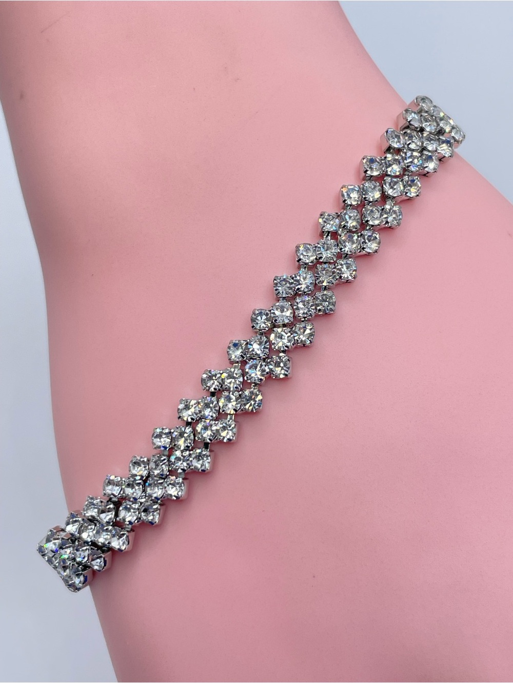 Silver Tone Crystal Rhinestone Tennis Bracelet Glam Statement